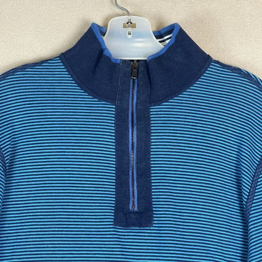 Robert Graham Sweater Mens XL Blue Striped 1/4 Zip Reversable Mock Neck Pullover